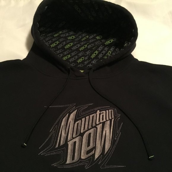 VTG Mountain Dew + XBOX 360 Black Green Embroidered Sweatshirt Hoodie Size XXL - Picture 3 of 8